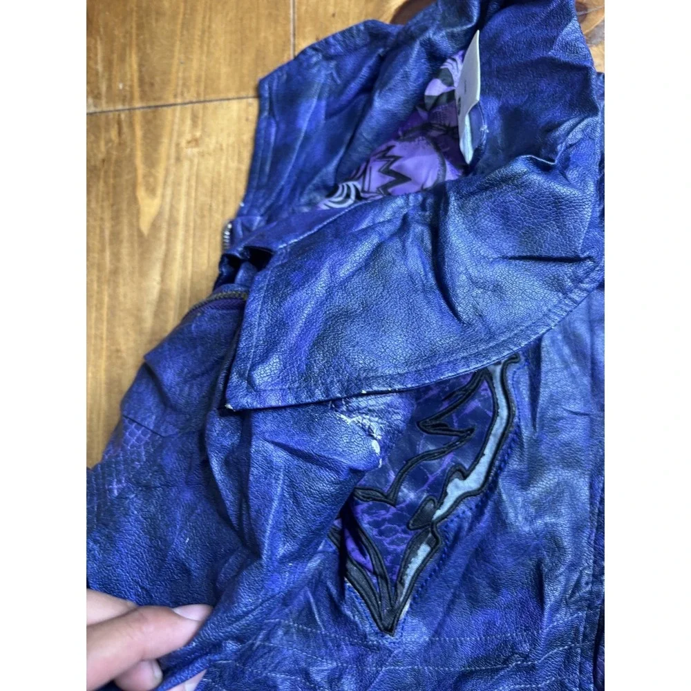 Disney Descendants Mal Boys Faux Leather Moto Jacket Purple Blue Size 11/12